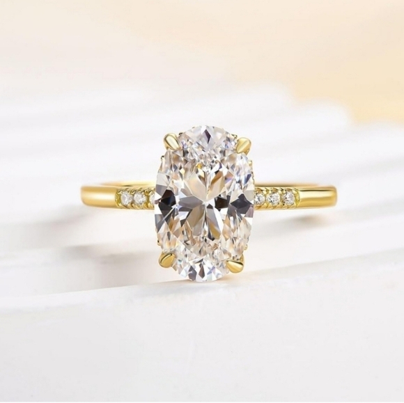 18K Yellow Gold Womens Oval Cut Ring 3.5ct Solitaire S925 Engagement Band - Picture 2 of 3